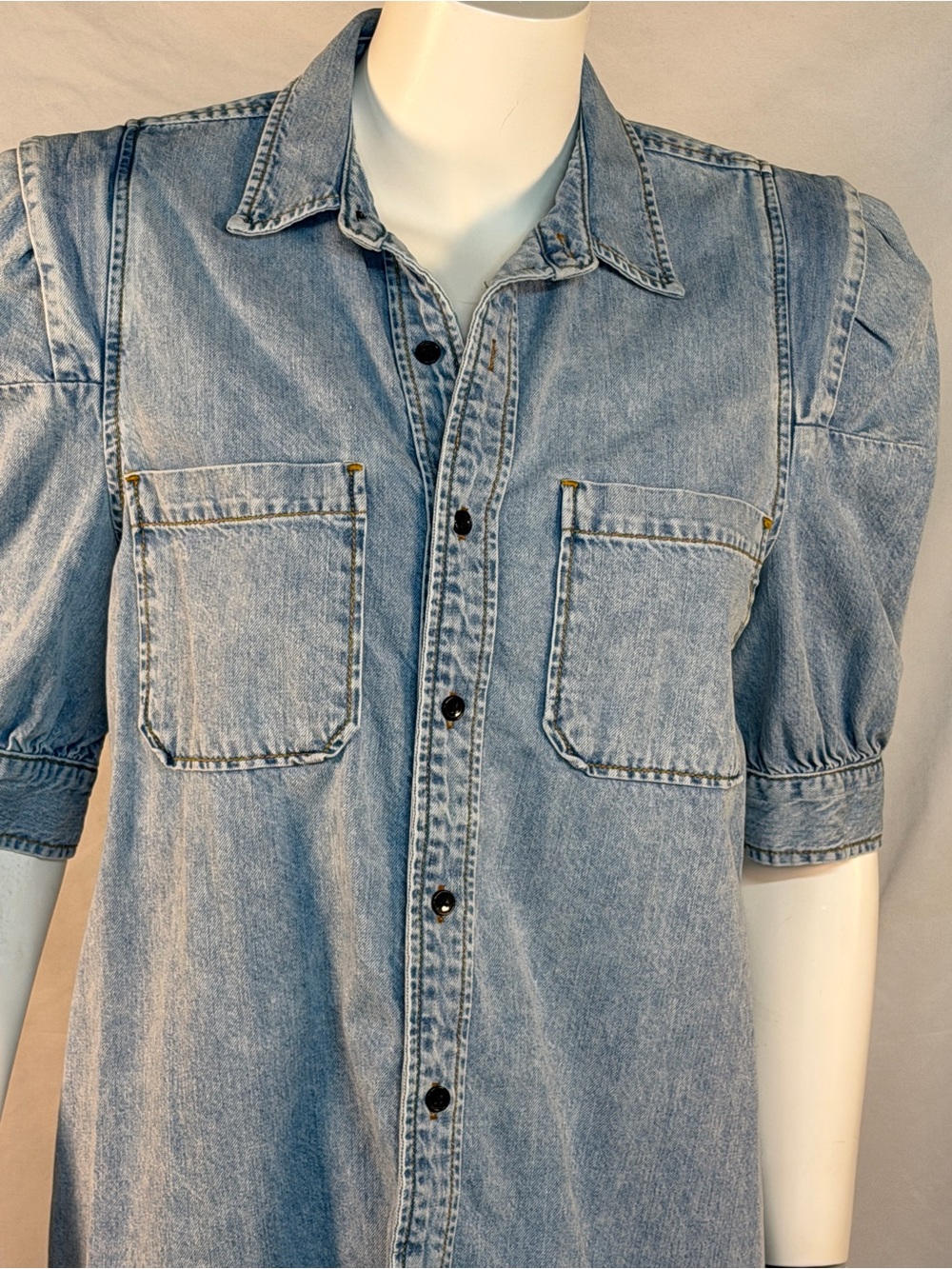 Frame Denim Light Blue Puff Sleeve Denim Shirt Dress - Picture 5 of 11
